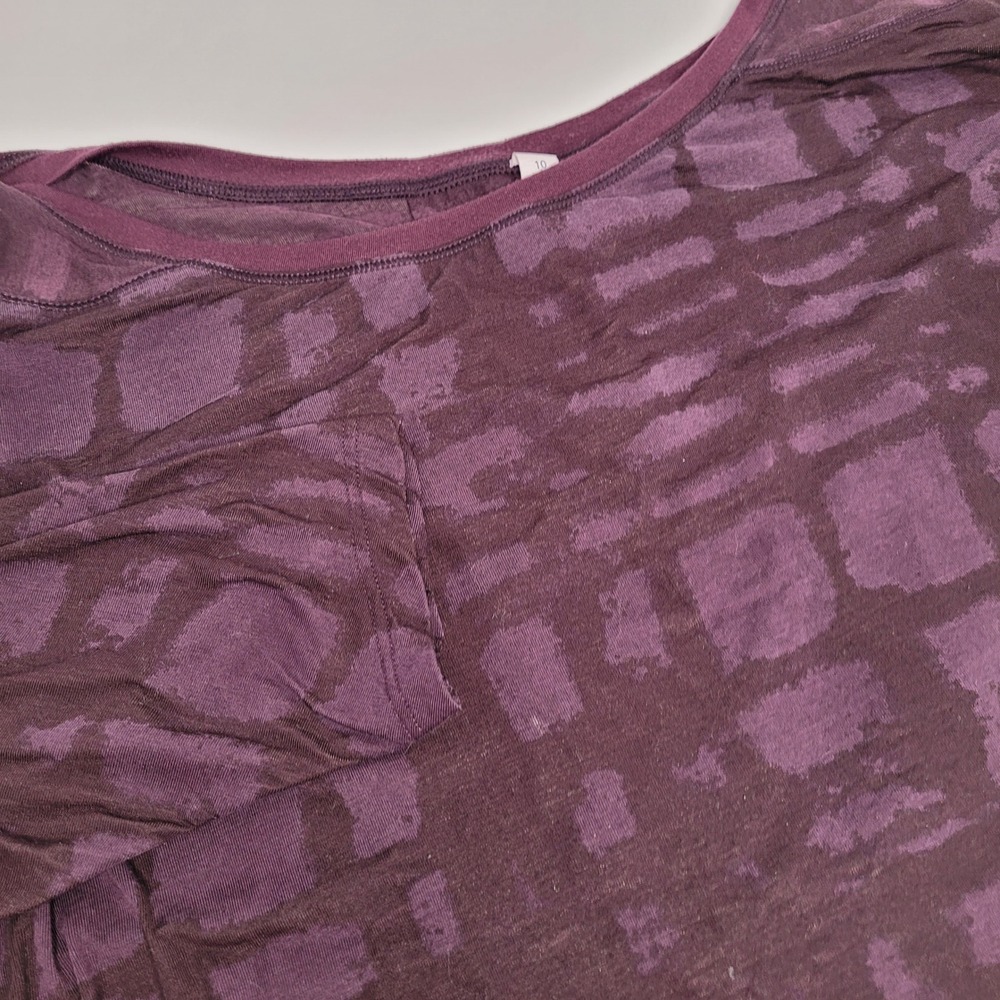 Lululemon Top Women 10 Purple Burnout Grid 3/4 Sleeve High Low Hem‎